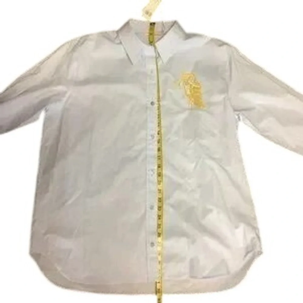 Tory Burch Button-Up Shirt Womens Size L Blue NWT Owl Embroidery Long Sleeve - Picture 8 of 12